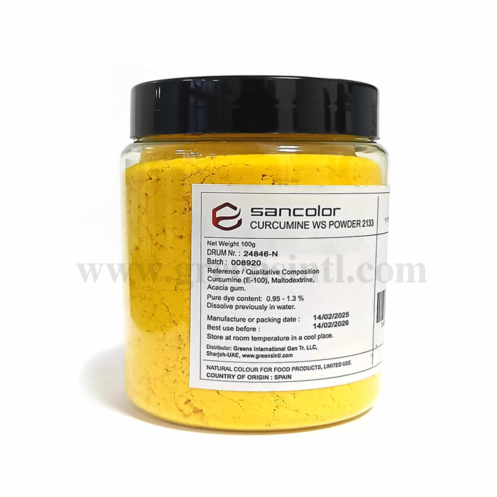 SANCOLOR Natural Food Color Powder Yellow Curcumine WS -100g