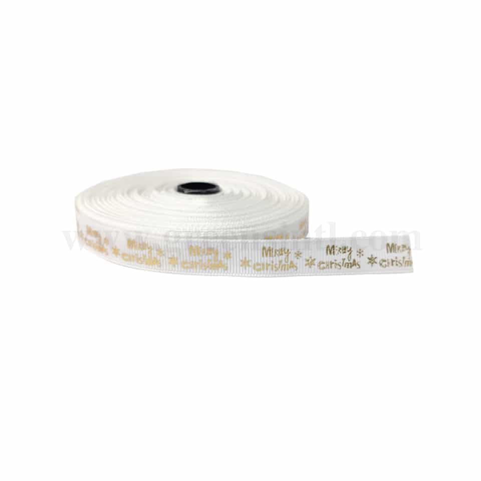 GREENS CHOICE White Ribbon with Merry Christmas 30 m x 25 mm