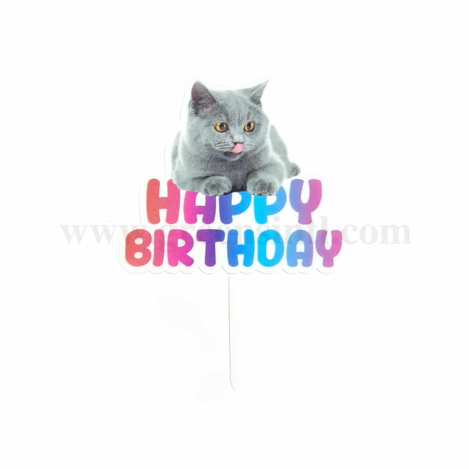 GREENS CHOICE Cake Topper Happy Birthday With Cat 110 x 100 mm