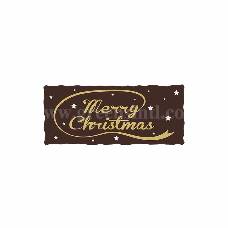GREENS CHOICE Chocolate Transfer Sheet Merry Christmas Yellow and Grey 70 x 30 mm-12 graphics-5 Sheets