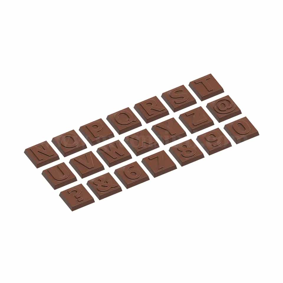 CHOCOLATE WORLD Chocolate Mould Caraque Part 2 Alfabet 30.5x30.5xh7.5 mm-21 Fig