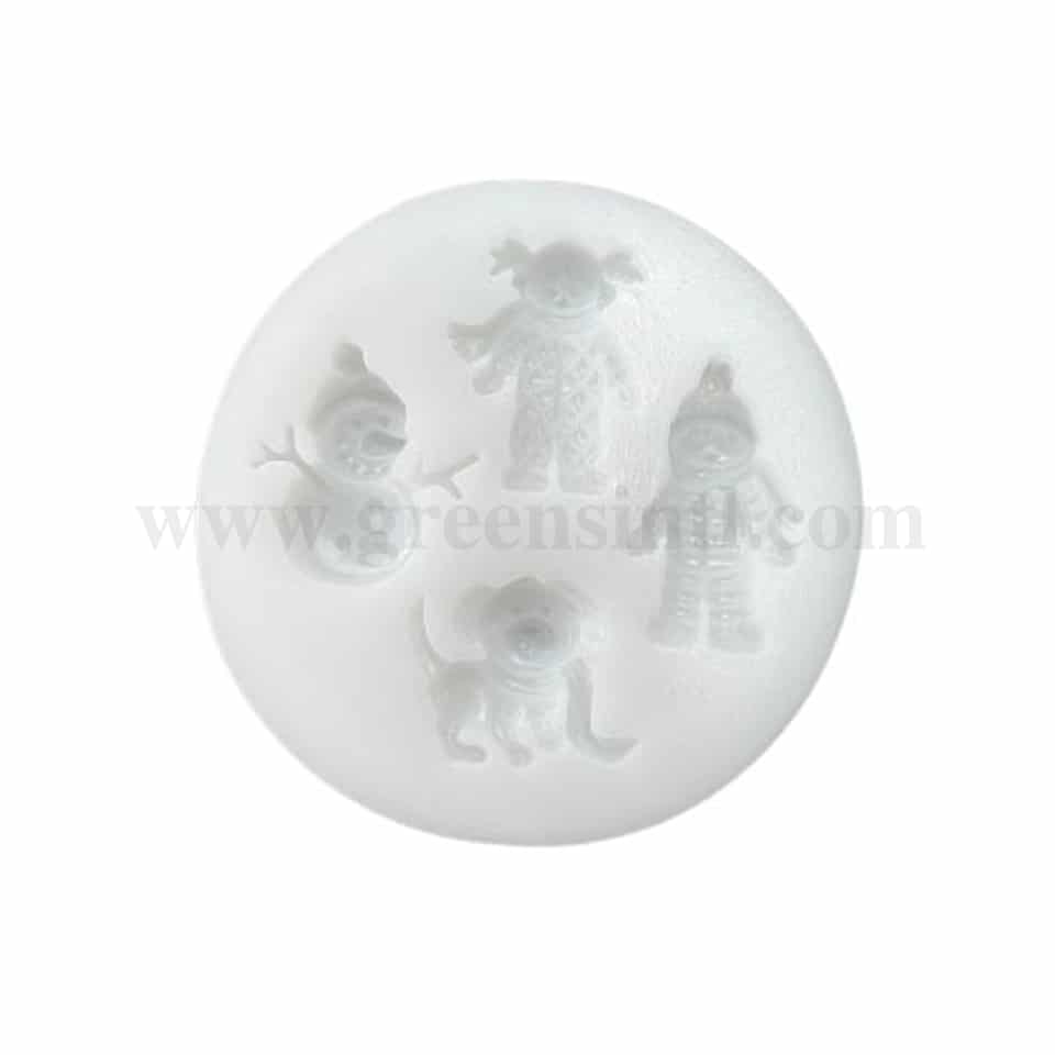 GREENS Silicone Mould Snowman, Puppy, Boy and Girl 70 mm