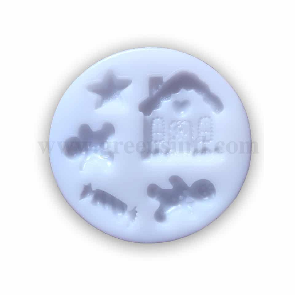 GREENS Silicone Mould Christmas Decorations-House Star Gingerbread Man 80 mm