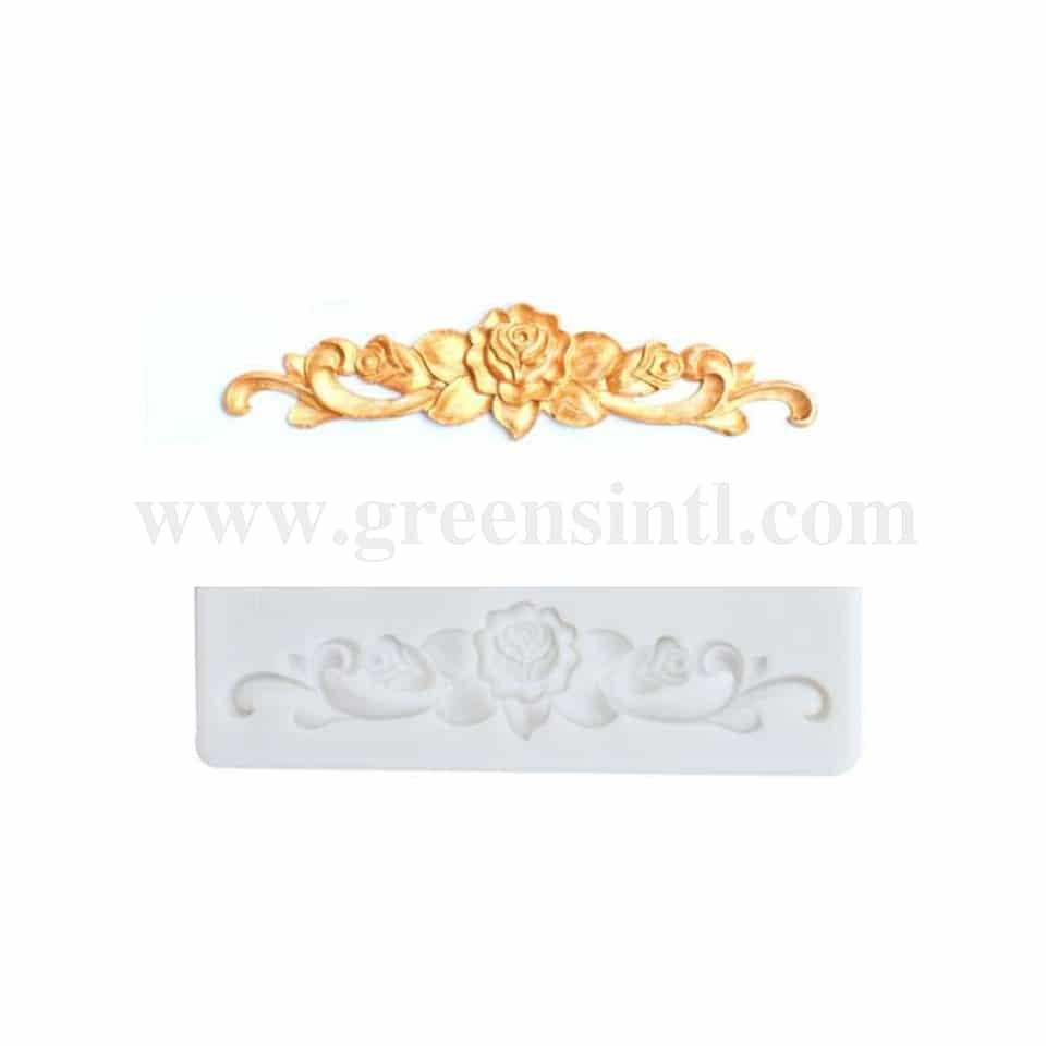 GREENS Silicone Mould Flower / Boroque Border Design 128 x 34mm