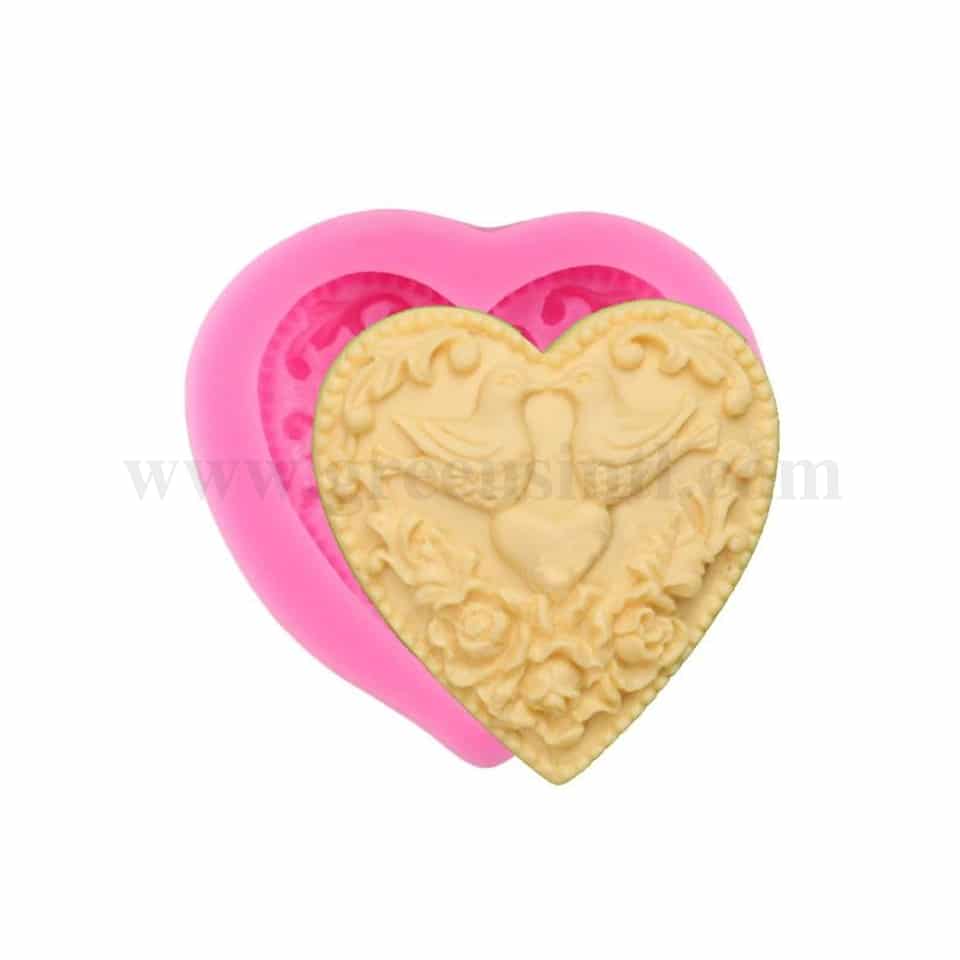 GREENS Heart with Birds Cake Silicone Mould 70 x 65 mm