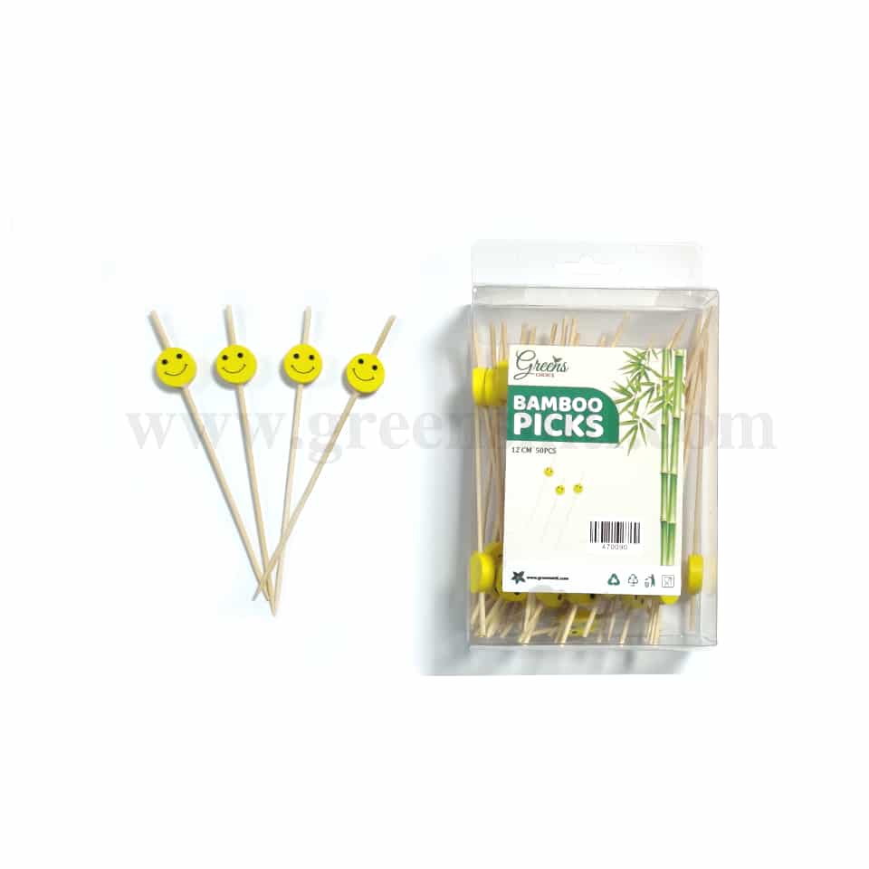 GREENS CHOICE Bamboo Fruit Picks Smiley 120 mm-50 Pcs