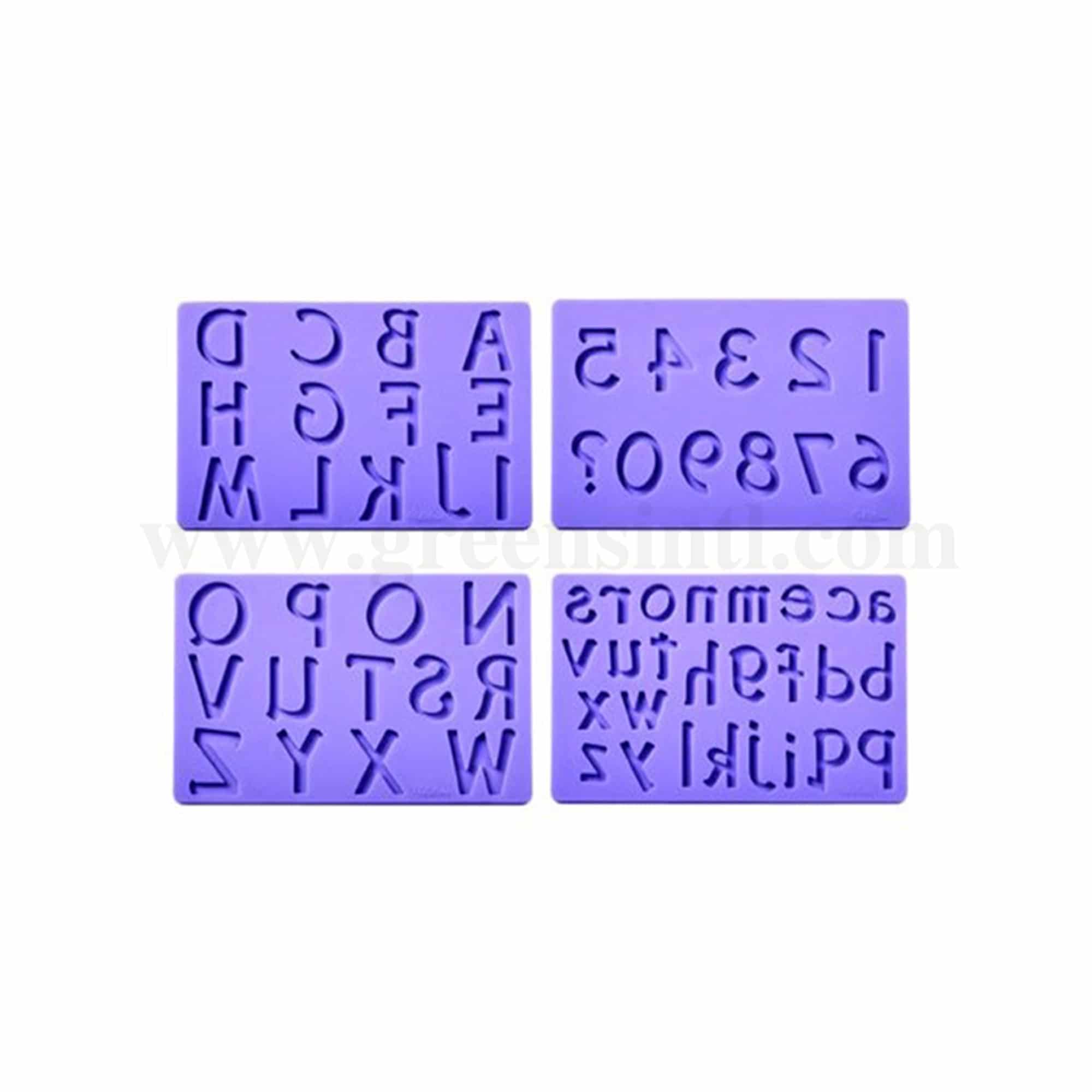 GREENS CHOICE Silicone Mould Alphabet and Number Silicone Mould Set of 4- 200 x 125 mm
