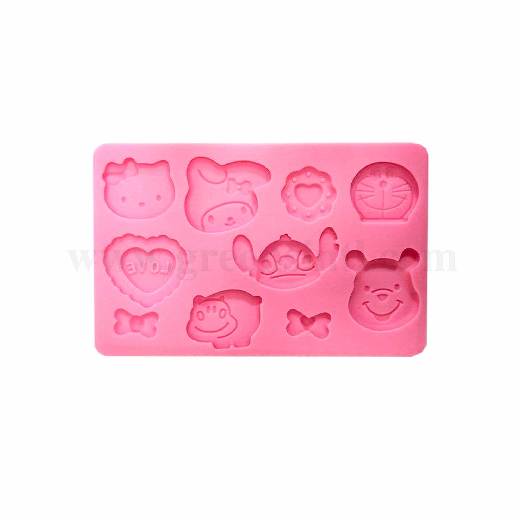 GREENS CHOICE Silicon Mould Cartoon Characters ( Hello Kitty, My Melody, Doraemon, Stitch & Winnie the Pooh) 200 x 125 mm