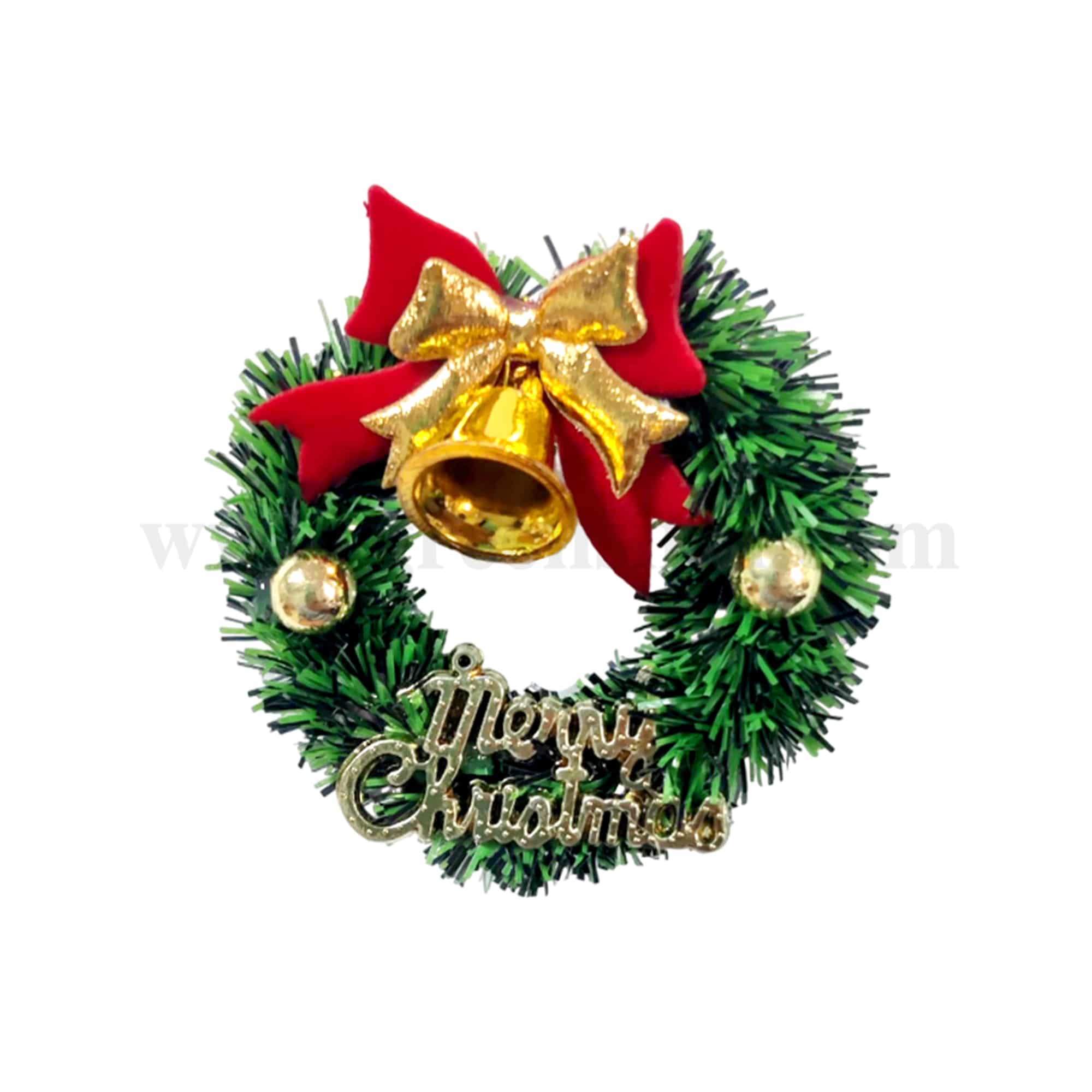 GREENS CHOICE Christmas Cake Topper Merry Christmas on wreath with Bells 60 x 60 mm-10 Pcs