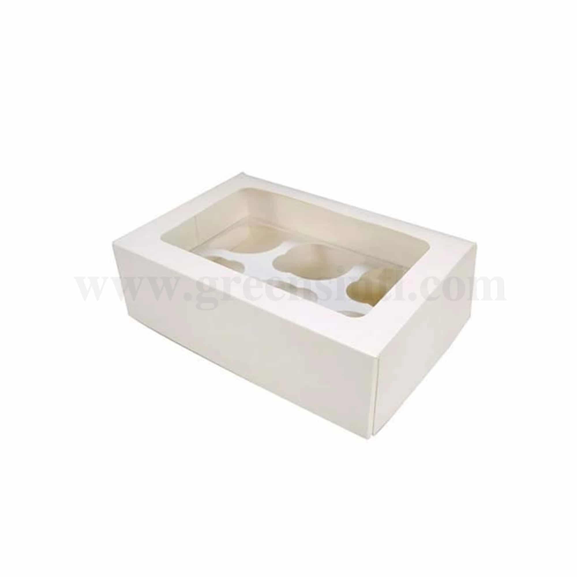 GREENS Cupcake Box White with Transparent Window L 9.5 Inch x W 6.5 Inch x H 4 Inch-6 Pcs