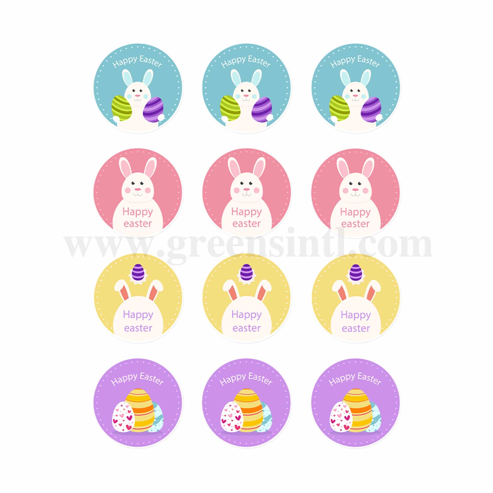 Edible Printed Frosting / Sugar Sheet Easter Bunny & Eggs -12 Round 2 Inch