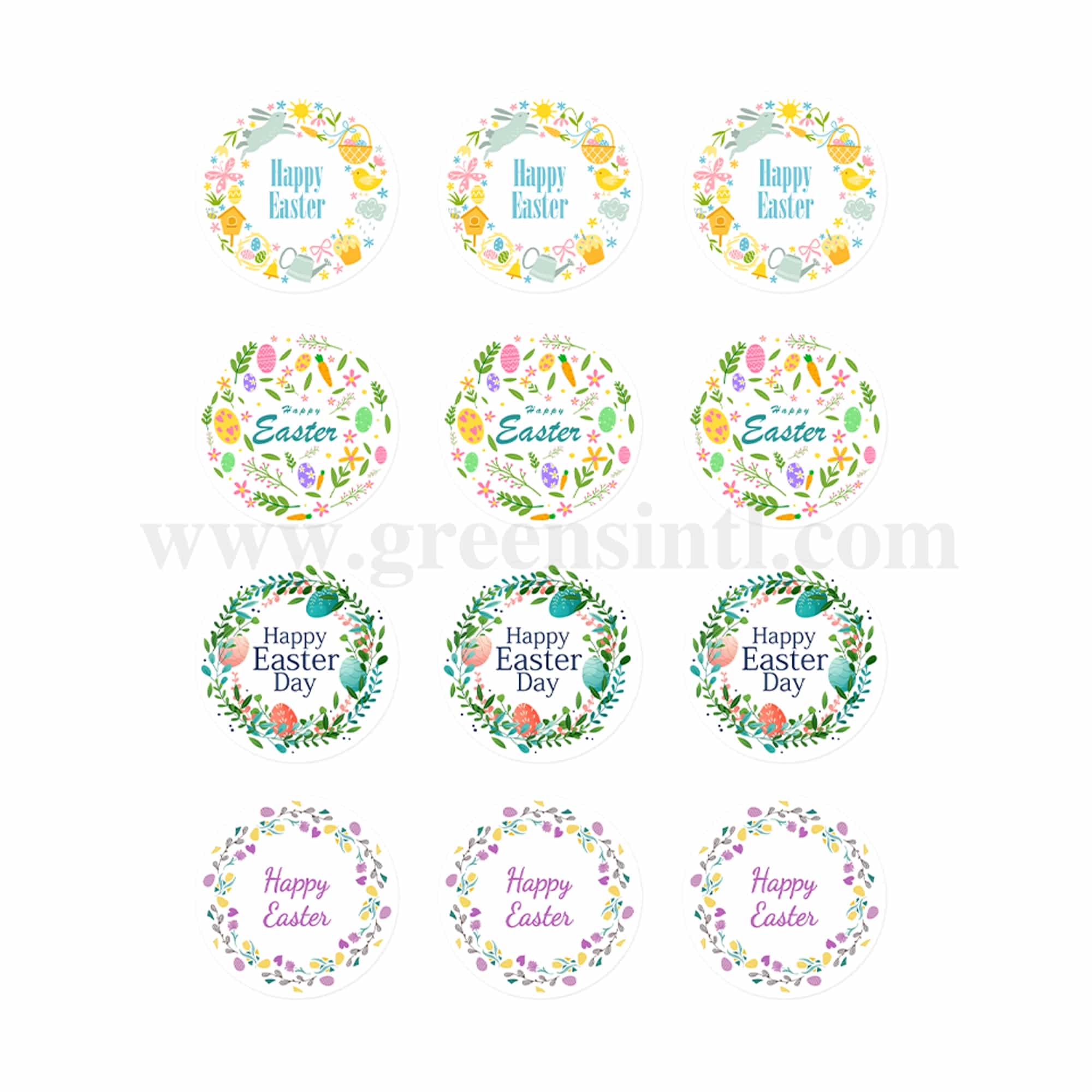 Edible Printed Frosting / Sugar Sheet Happy Easter in Decoration-12 Round 2 Inch