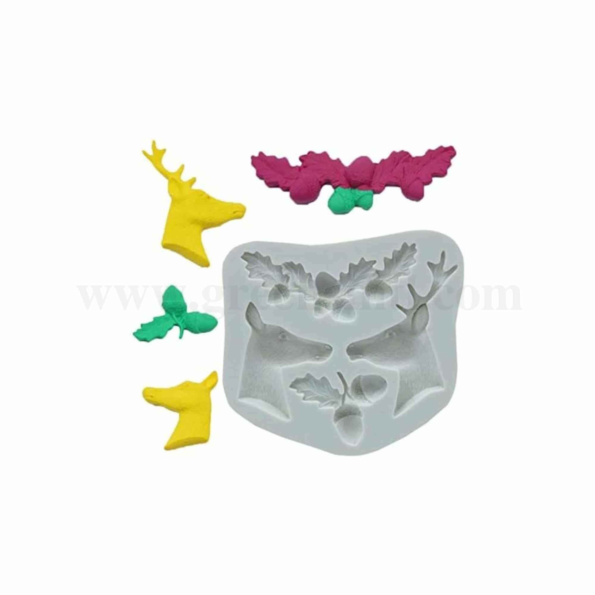 GREENS CHOICE Silicone Mould Reindeer & Holly leaves 102 x 96 x 12 mm