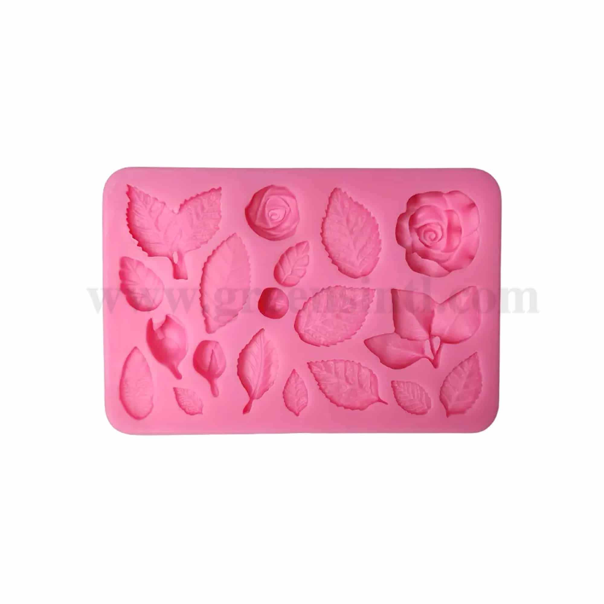 GREENS CHOICE Silicone Mould  Rose Flower & Leaves 160 x 108 x 16 mm