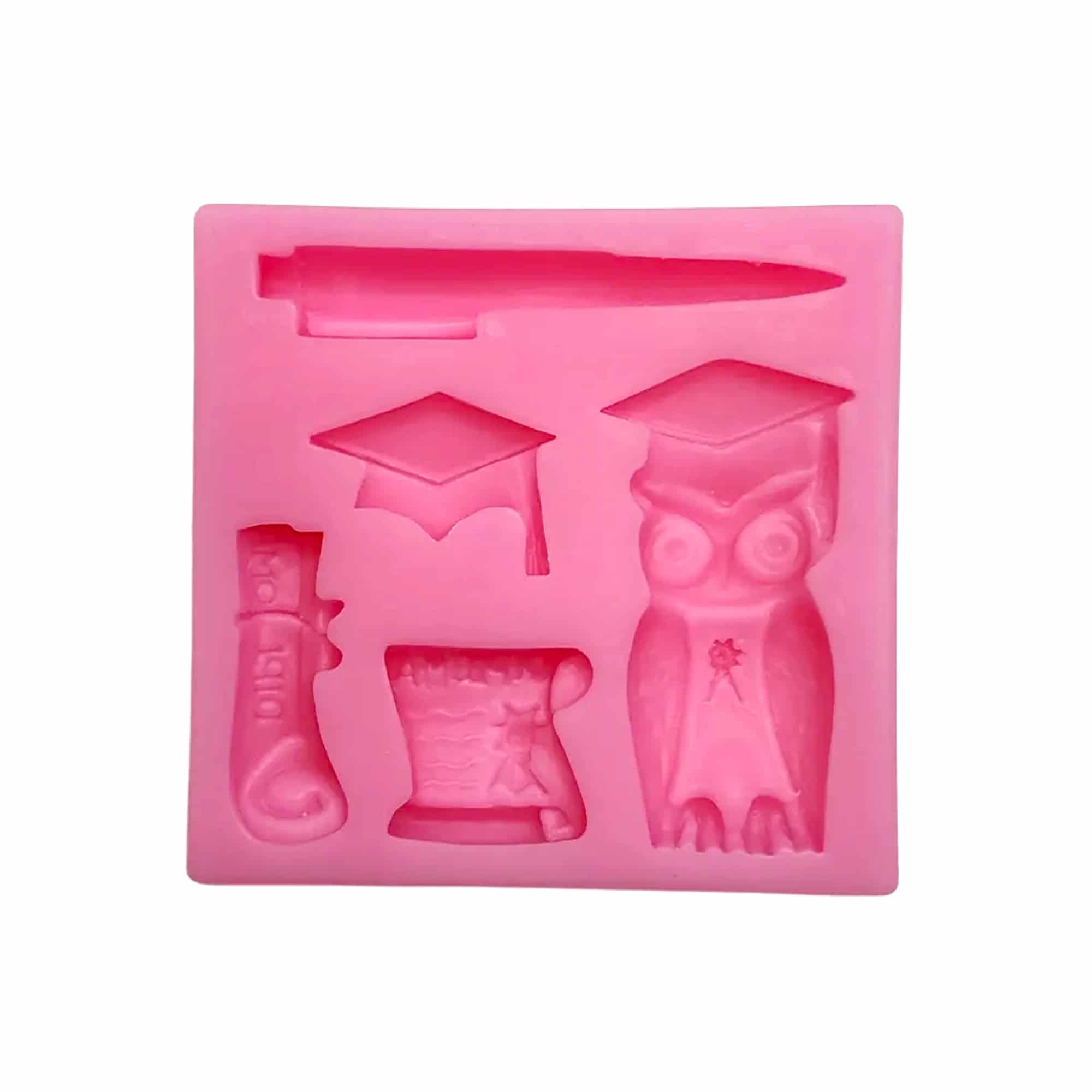GREENS CHOICE Silicone Mould Owl,scroll,Hat and Pen 71 x 68 x 11 mm