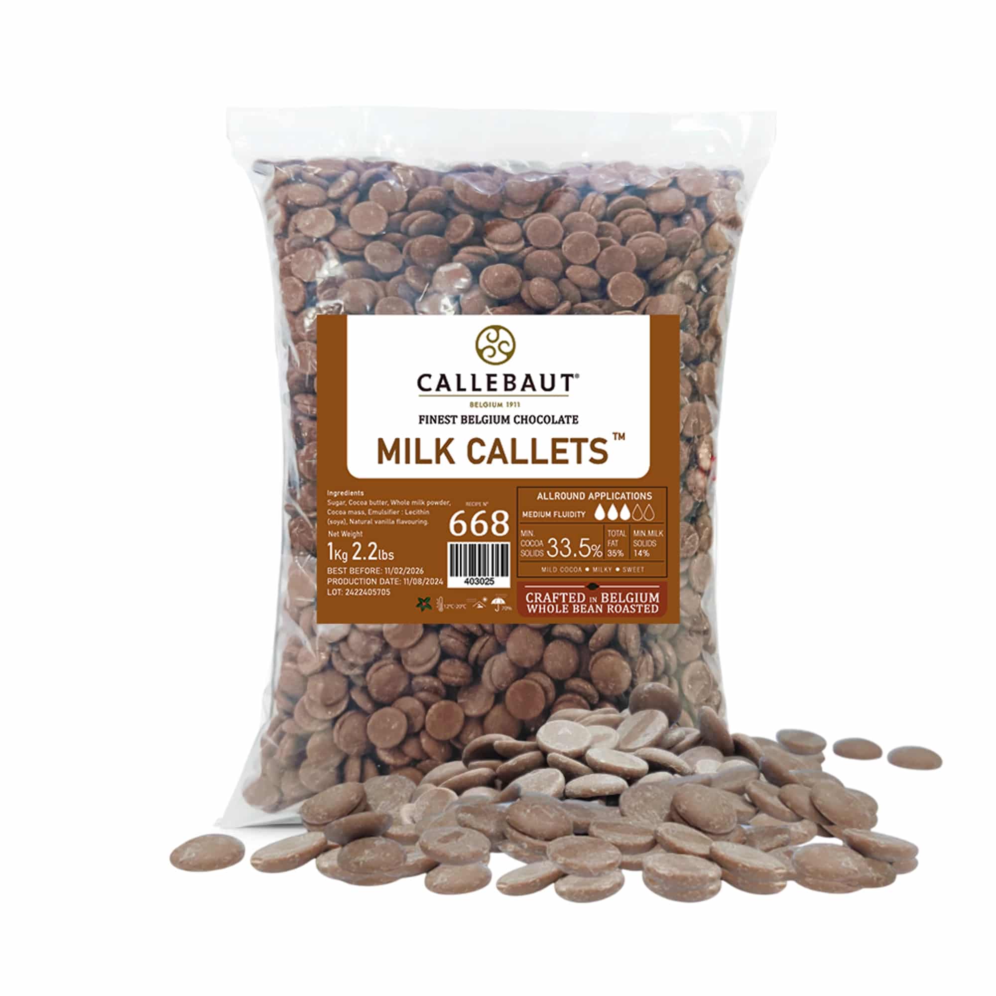 CALLEBAUT Milk Chocolate Callets 668-33.5%-1 Kg 