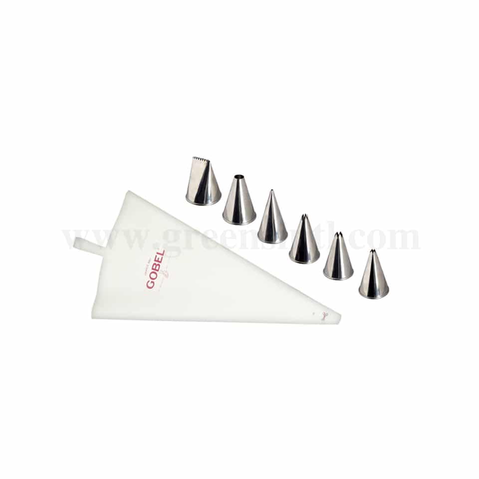 GOBEL Set of 6 Icing tips + Nylon Piping Bag 300 mm
