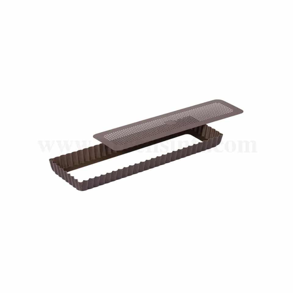 GOBEL Non-stick Perforated Rectangular fluted tart Mould Removable Base 350x110 mm ext dim / 340x100mm int dim - h25mm