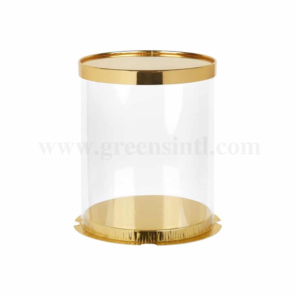 GREENS CHOICE Plastic Foldable Cake Box Round Gold D 22 x H 32 cm