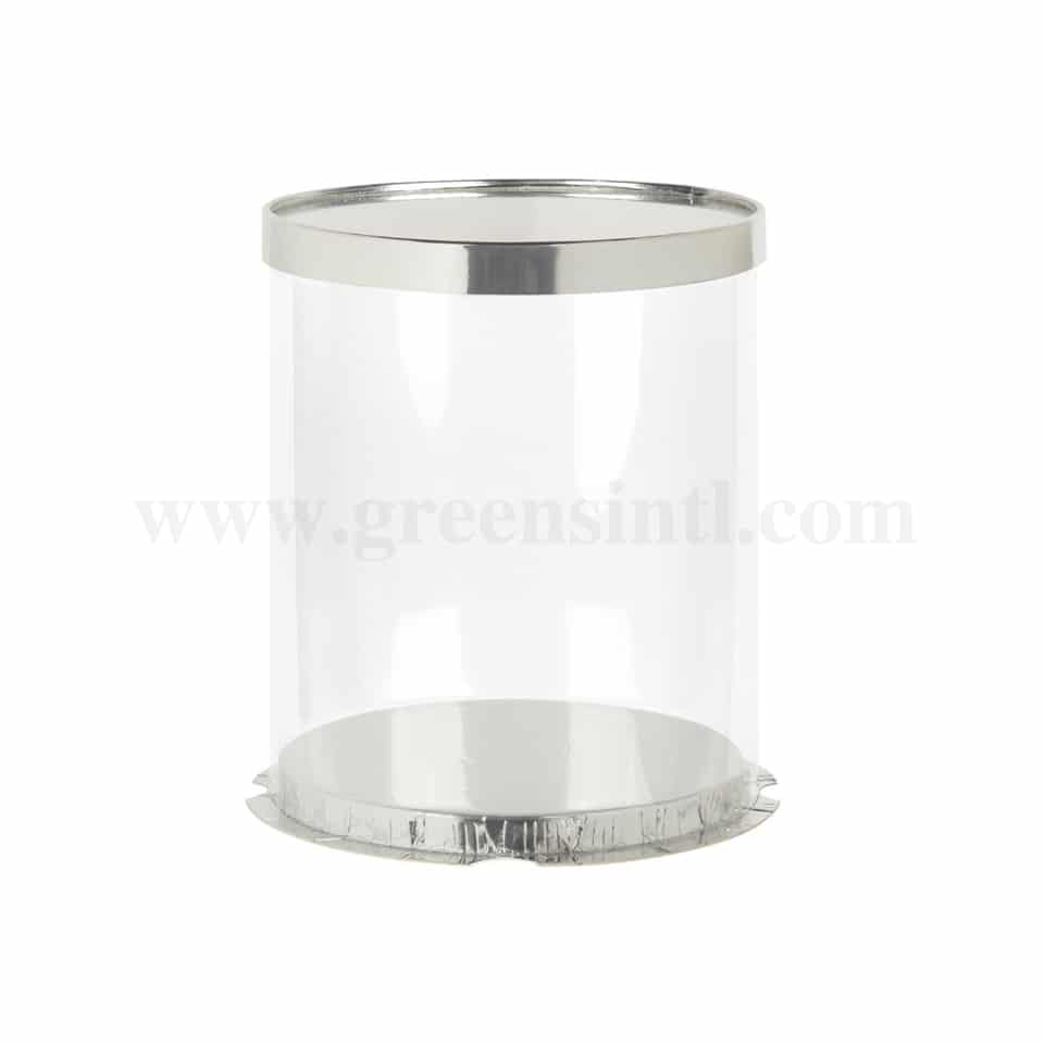 GREENS CHOICE Plastic Foldable Cake Box Round Silver D 26 x H 34 cm