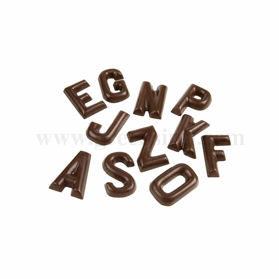 CHOCOLATE WORLD Polycarbonate Chocolate Mould Letters Alphabet A-Z 26 Fig-39 x 35 x h 6 mm