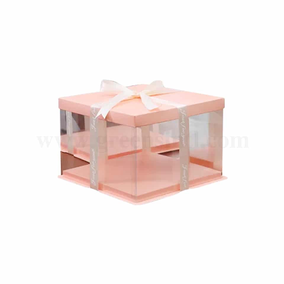 GREENS Foldable Cake Box Square Pink L 21.5 cm x W 21.5 cm x H 24 cm
