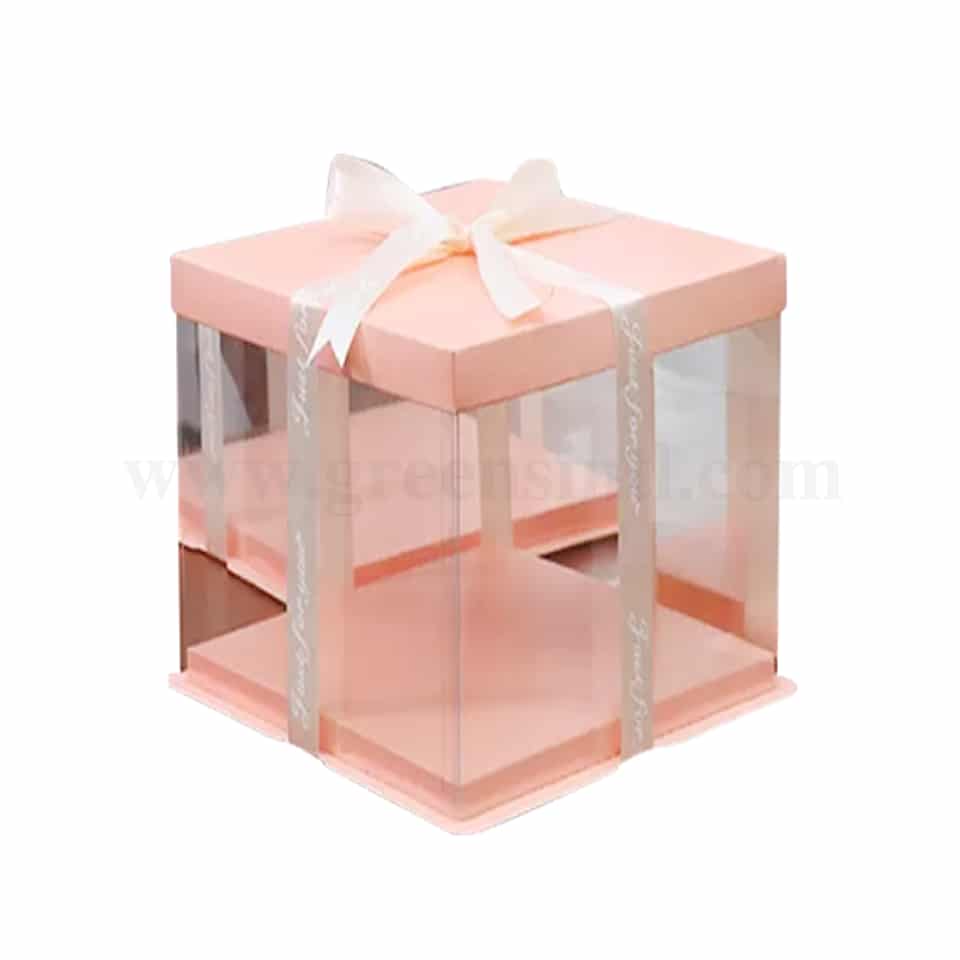GREENS Foldable Cake Box Square Pink L 31.6 cm x W 31.6 cm x H 34 cm