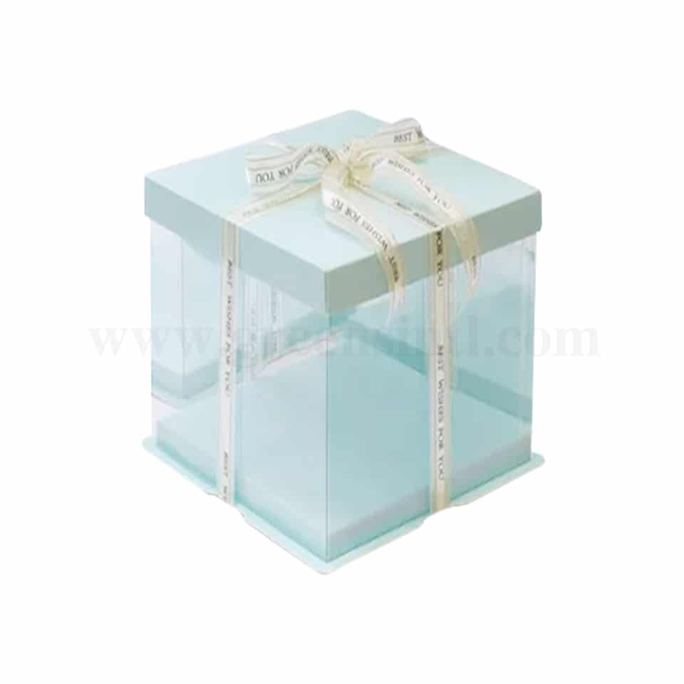 GREENS Foldable Cake Box Square Blue L 31.6 cm x W 31.6 cm x H 34 cm