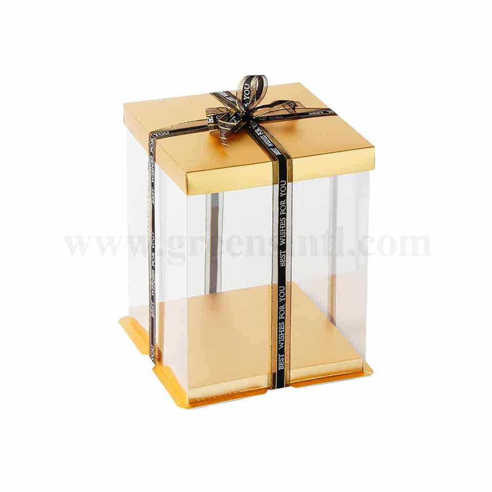 GREENS CHOICE Plastic Foldable Cake Box Square Gold 31.5 x 31.5 x H 34 cm
