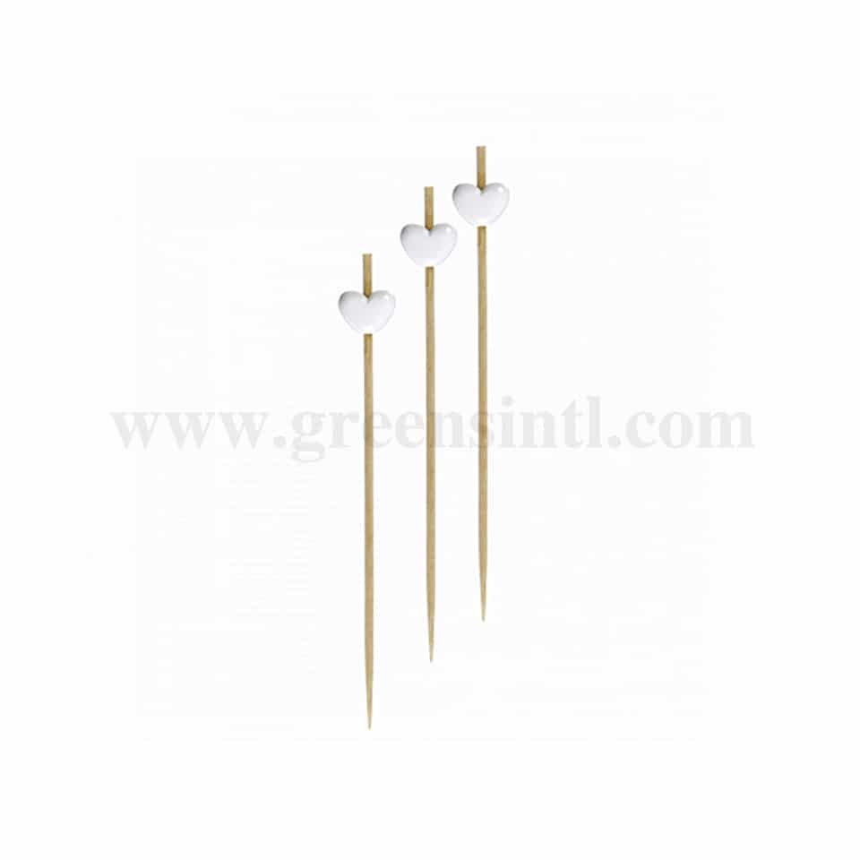 SOLIA Bamboo Skewer White Heart 120mm-200 Pcs