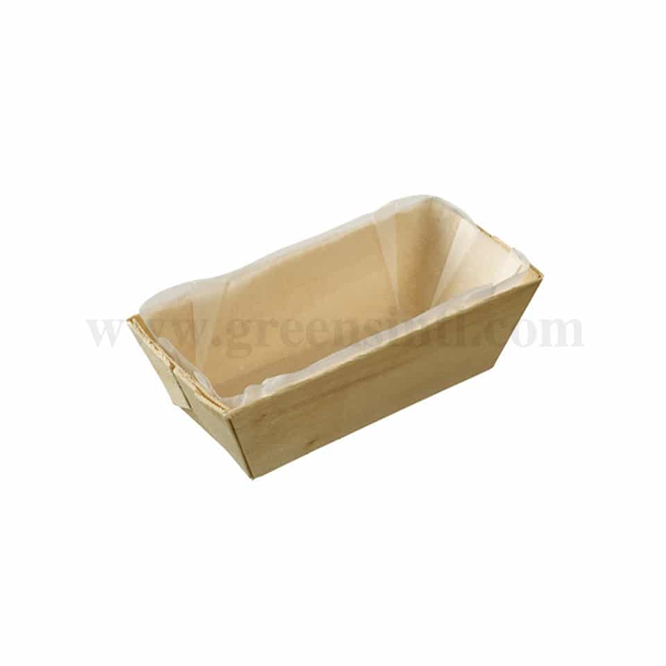 SOLIA Rectangular Wooden Punnet Paper Baking Mould w/ baking paper 100x45x30 mm-95ml-25 Pcs