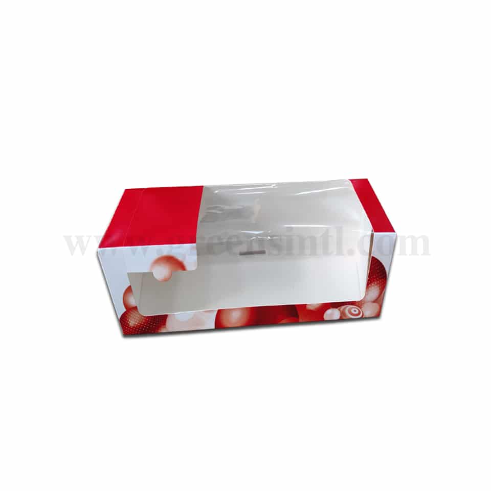 GREENS Log Box Red with Window 250 x 110 x 110 mm